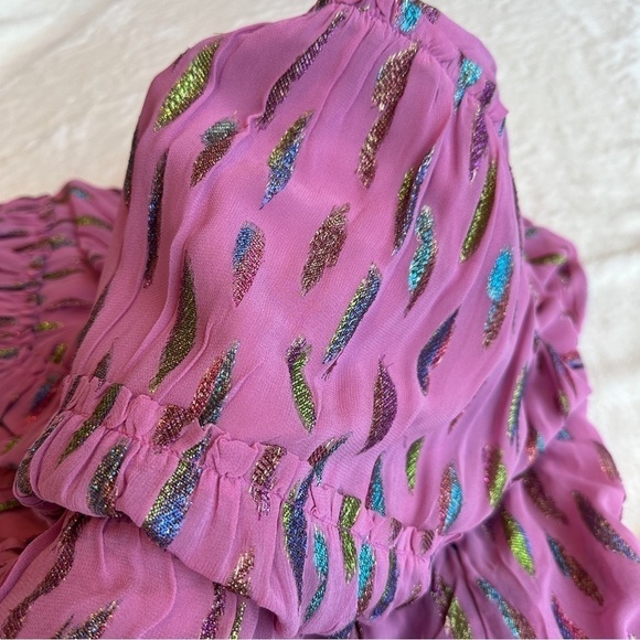 Saylor NWT Kira Metallic Pink Leaves Tiered Sleeveless Maxi Dress M - Picture 7 of 13